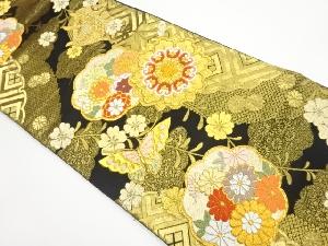 華文に花々・蝶模様織出し全通袋帯